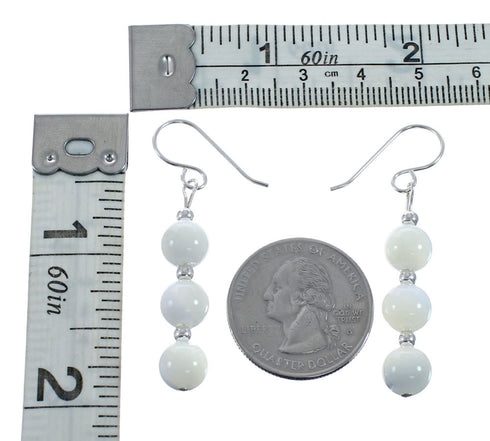 Navajo Sterling Silver Mother of Pearl Bead Hook Dangle Earrings AX128199